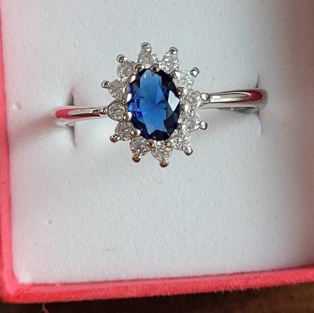 18KGP stamped oval cut Royal Blue cubec stone work Engagement Ring